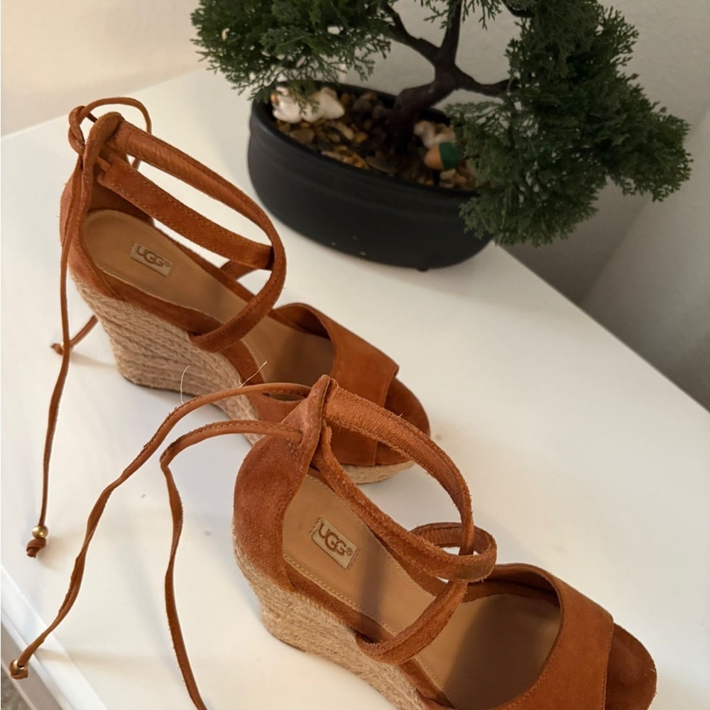 UGG NEW Women's Brown Suede Wedge Sandals - Picture 6 of 7
